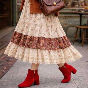Halogen Red Suede Leather Booties | Size 7 | Modern Block Heel